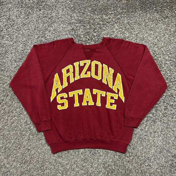 Vintage Thrashed Sweatshirt Arizona State Crewneck Pullover 80s 90s Red M/L - Picture 10 of 10